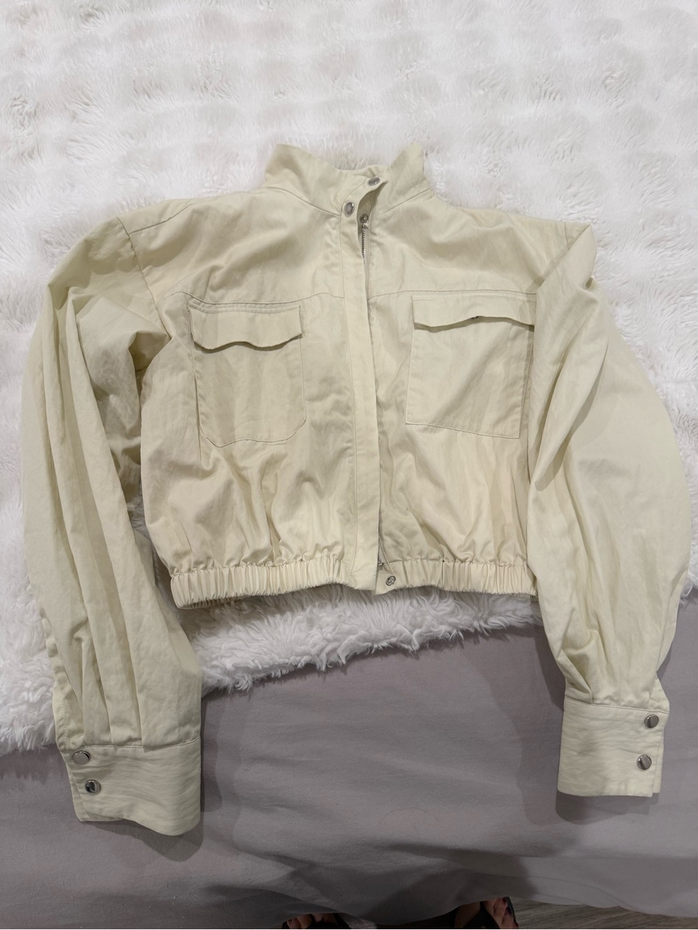 Lovers + Friends Cropped Cream Utility Jacket